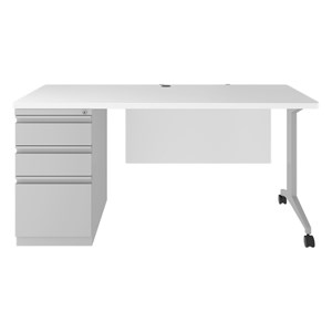 Pemberly Row Metal Teacher's Desk with T-Leg in Arctic Silver/White