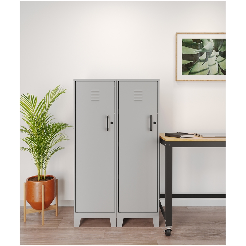 Pemberly Row 4 Shelf No Assembly Metal Storage Locker Cabinet in Arctic Silver