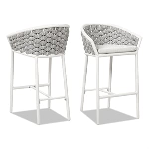 Pemberly Row 27.5&quot Rope Barrel Low Back Patio Counter Stool Set of 2 in White