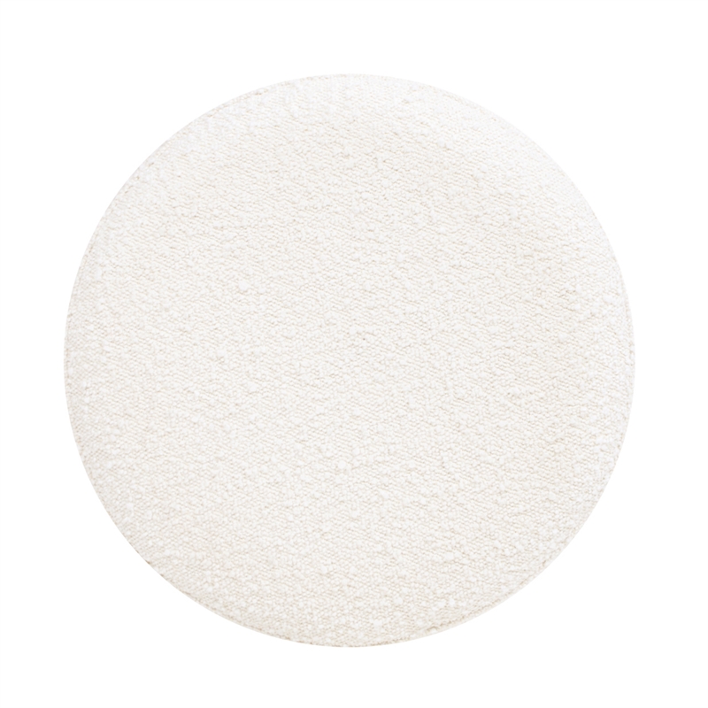 Pemberly Row Round Burl Wood Upholstered Ottoman in Ivory White Boucle