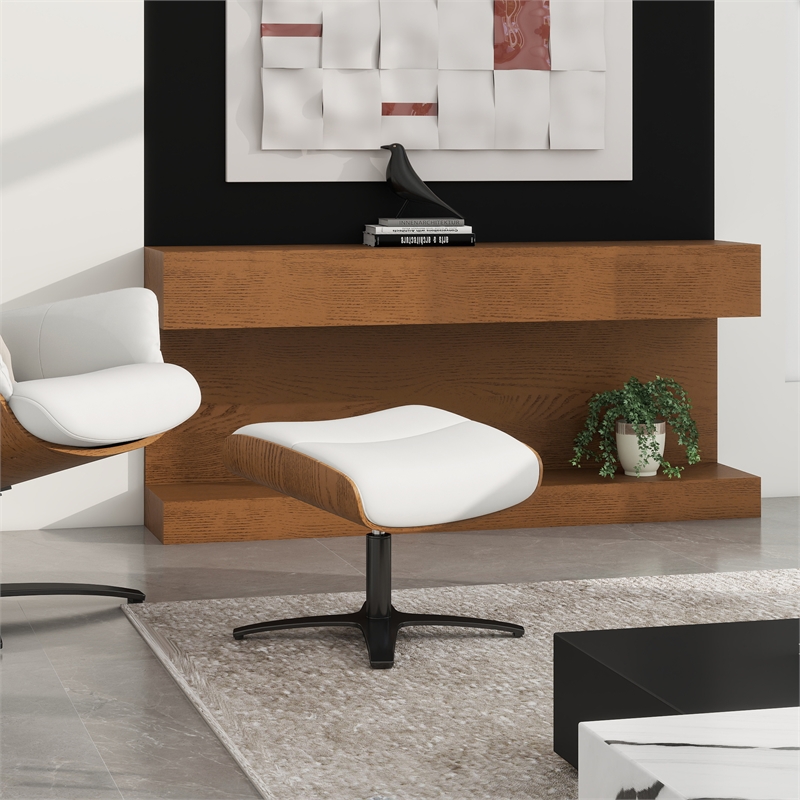 Pemberly Row Contemporary Genuine Leather Footstool Ottoman in White