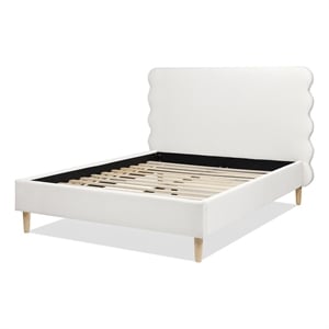 Pemberly Row Queen Wavy Headboard Platform Bed in Antique White