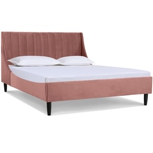 Pemberly Row Contemporary Queen Upholstered Platform Bed in Ash Rose
