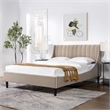 Pemberly Row Contemporary Queen Upholstered Platform Bed in Mink Beige