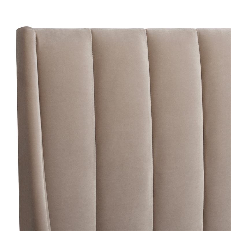 Pemberly Row Contemporary Queen Upholstered Platform Bed in Mink Beige