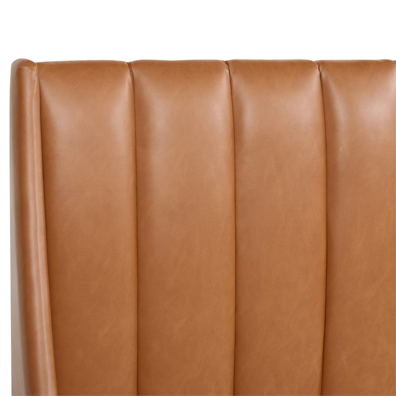 Pemberly Row King Tufted Headboard Platform Bed in Caramel Tan Faux Leather