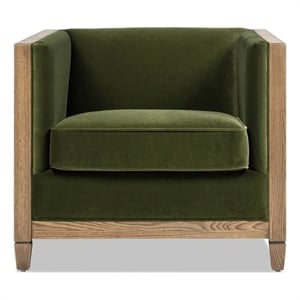 Pemberly Row 34&quot Cane Rattan Tuxedo Armchair in Olive Green Velvet