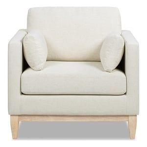 Pemberly Row 36&quot Farmhouse Arm Chair with Feather-Wrapped Foam in Flax White