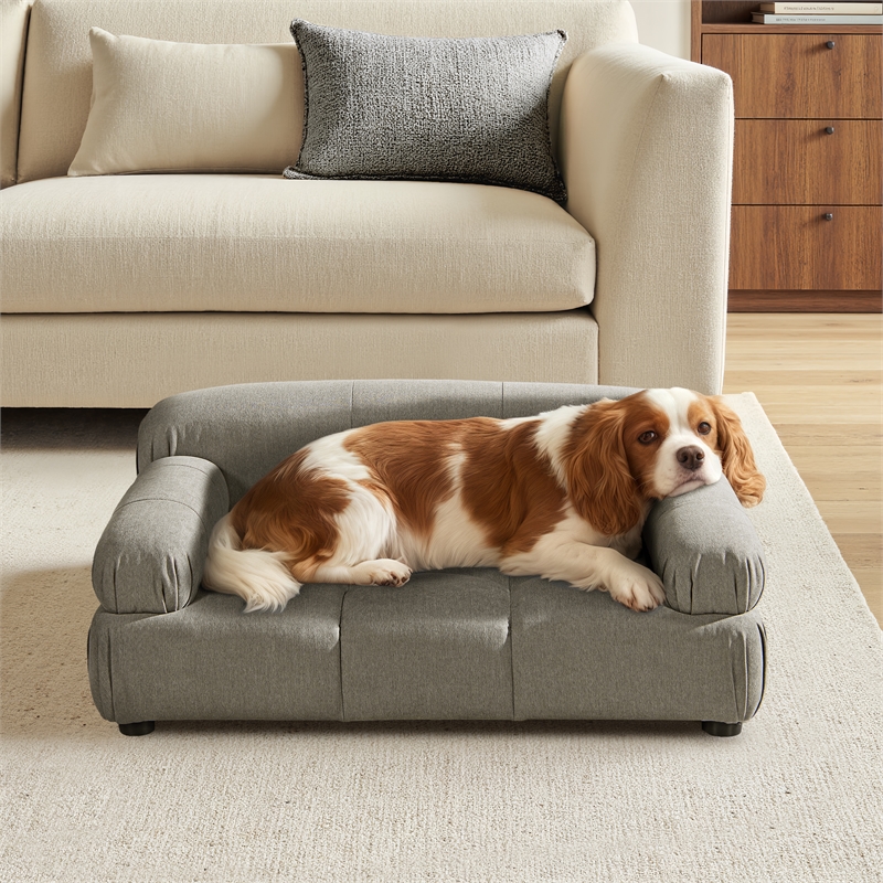 Pemberly Row Upholstered Small to Medium Pet Bed in Uptown Gray Velvet