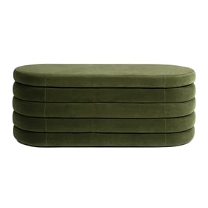 Pemberly Row 49&quot Upholstered Oval Storage Bench in Olive Green Velvet