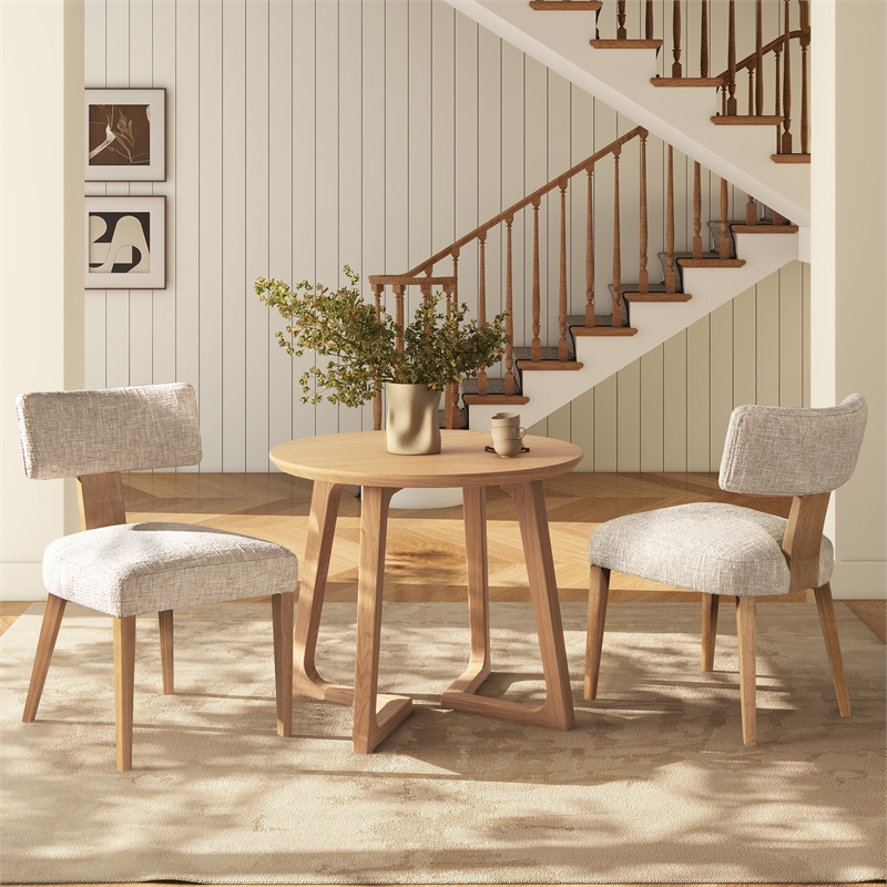 Pemberly Row Split Back Beige Chenille Dining Side Chair Set of 2