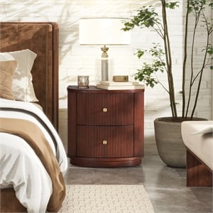 Pemberly Row Contemporary 24&quot 2-Drawer Storage Side Table in Dark Walnut