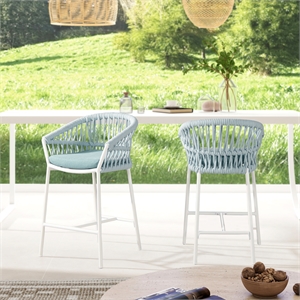 Pemberly Row Contemporary 27&quot Set of 2 Patio Counter Stools in Sky Blue