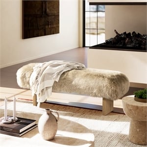 Pemberly Row 49&quot Sheepskin Fur Rectangular Accent Bench in Natural Blonde