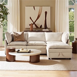 Pemberly Row 95&quot Reversible Chaise Modular Sectional with Storage in Beige