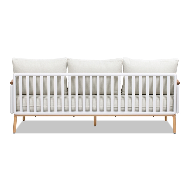 Pemberly Row 2-Piece Teak & Aluminum Outdoor Sofa & Table Patio Set in Sand Dune