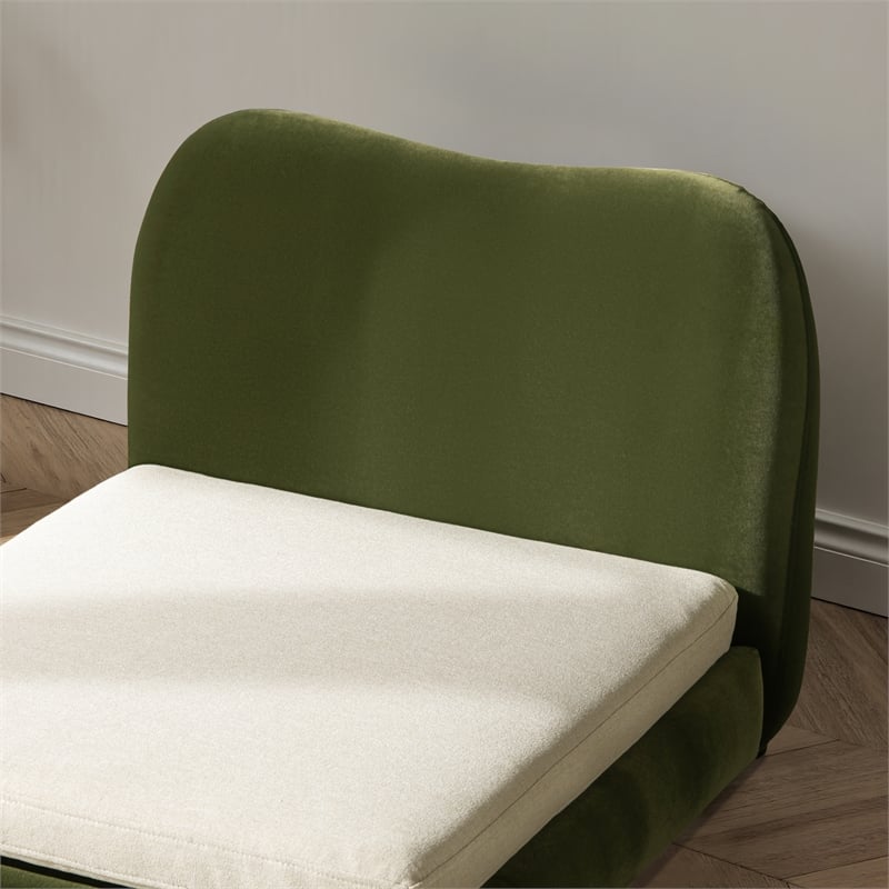Pemberly Row Upholstered Small to Medium Pet Bed in Olive Green Velvet