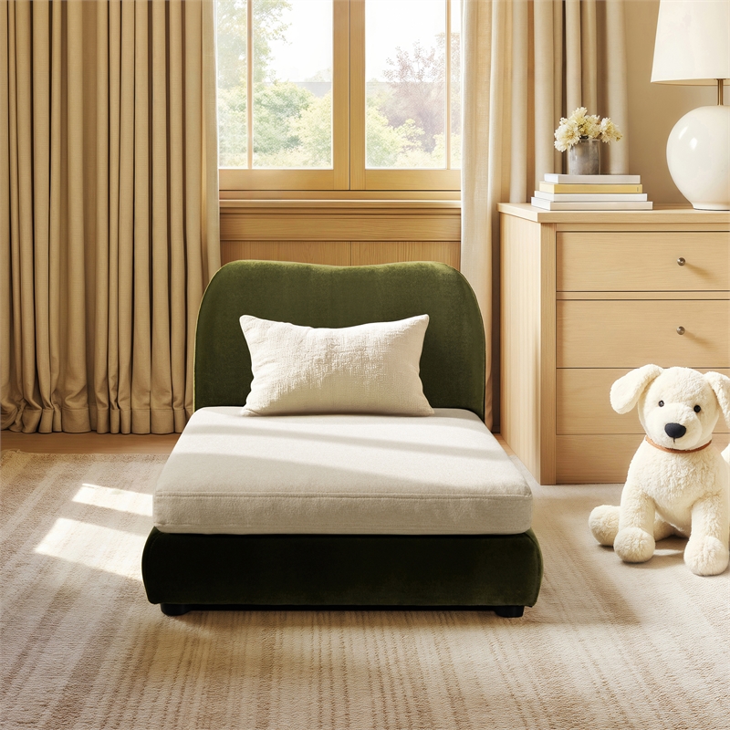 Pemberly Row Upholstered Small to Medium Pet Bed in Olive Green Velvet