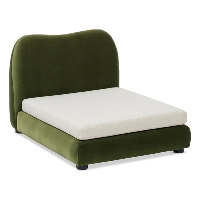 Pemberly Row Upholstered Small to Medium Pet Bed in Olive Green Velvet