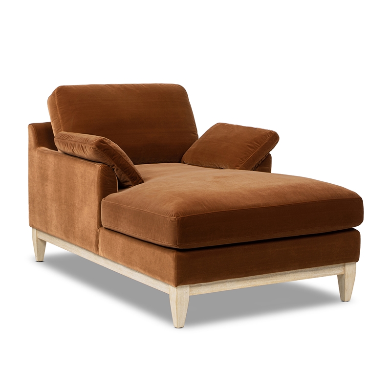 Pemberly Row Farmhouse Chaise Lounge Chair in Burnt Orange Performance Velvet