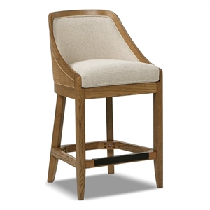Pemberly Row 27&quot Cane Upholstered Oak Counter Stool in Taupe Beige