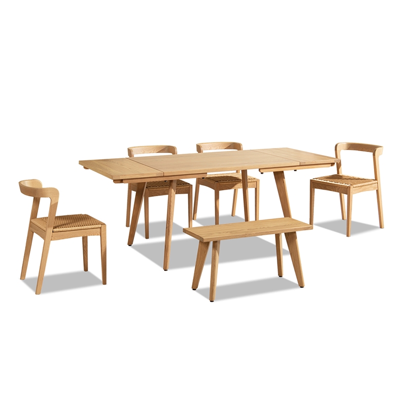 Pemberly Row Solid Oak 6-Piece Extendable Dining Set in Natural Brown