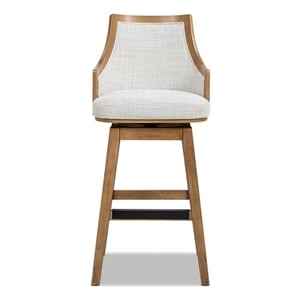 Pemberly Row 30&quot Cane Rattan High-Back Swivel Bar Stool in Gray