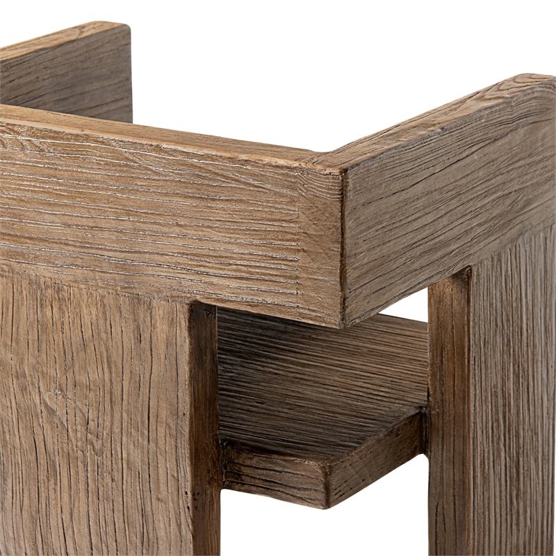 Pemberly Row Reclaimed Elm Sculptural Block Accent Chair in Medium-Dark Brown