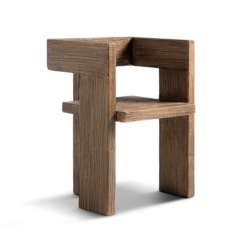 Pemberly Row Reclaimed Elm Sculptural Block Accent Chair in Medium-Dark Brown