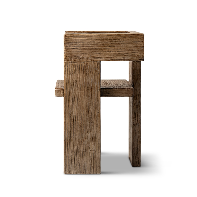 Pemberly Row Reclaimed Elm Sculptural Block Accent Chair in Medium-Dark Brown