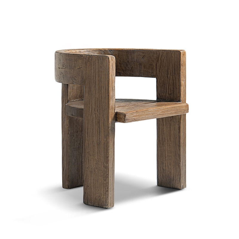 Pemberly Row Reclaimed Elm Sculptural Curved Dining Chair in Medium-Dark Brown