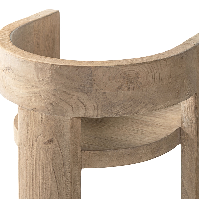 Pemberly Row Reclaimed Elm Sculptural Curved Dining Chair in Light Natural Brown