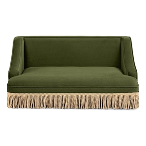 Pemberly Row 33&quot Medium Princess Pet Bed Sofa with Fringe Skirt in Olive Green