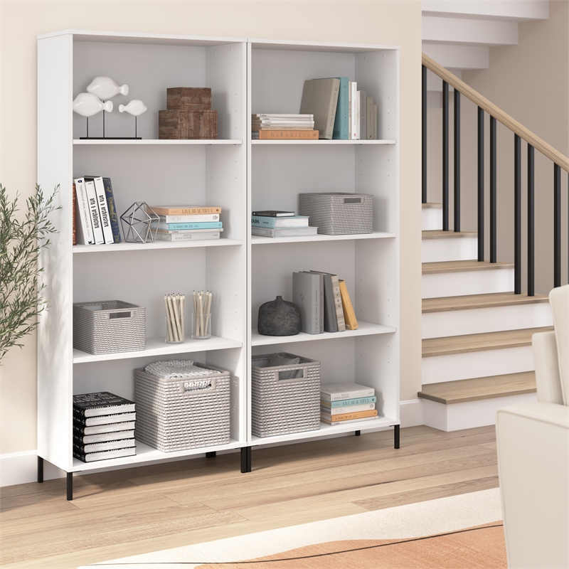 Pemberly Row Contemporary 4 Shelf Bookcase Set of 2 in Engineered Wood