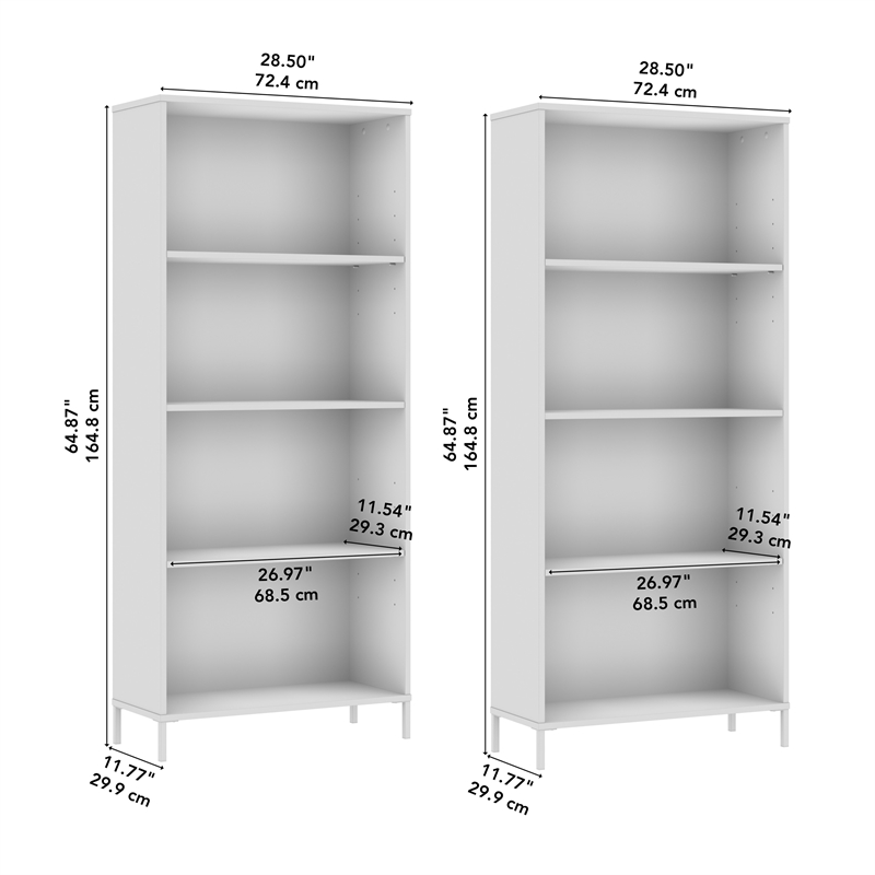 Pemberly Row Contemporary 4 Shelf Bookcase Set of 2 in Engineered Wood