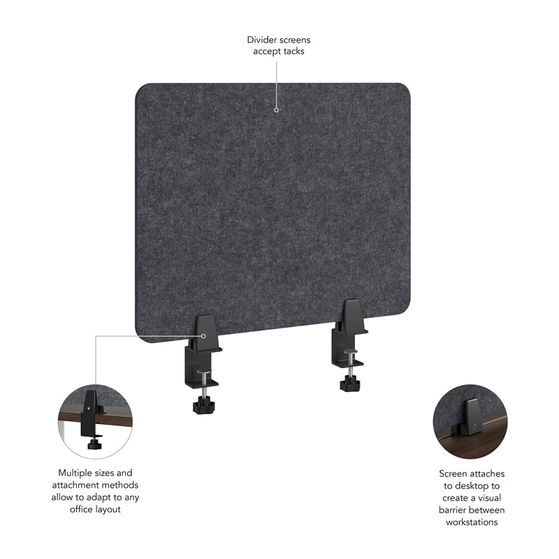 Pemberly Row Contemporary 22W Desktop Privacy Screen in Cool Charcoal