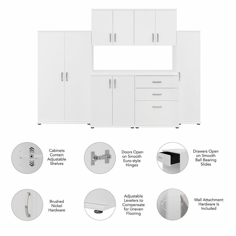 Pemberly Row 6 Piece Modular Garage Storage Set With Cabinets in White