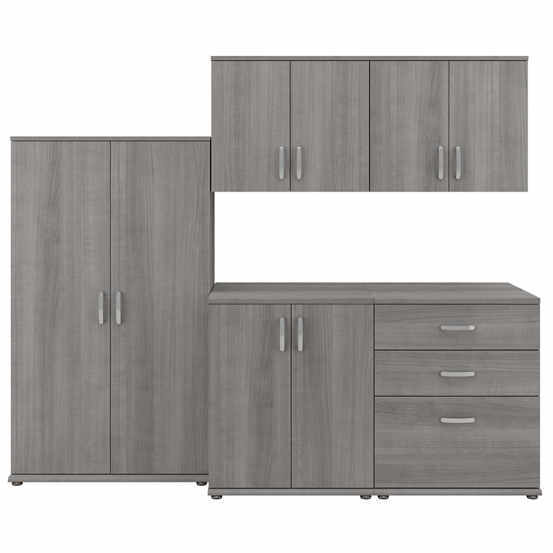 Pemberly Row 5 Piece Modular Garage Storage Set With Cabinets in Platinum Gray