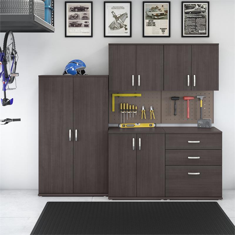 Pemberly Row 5 Piece Modular Garage Storage Set With Cabinets in Storm Gray