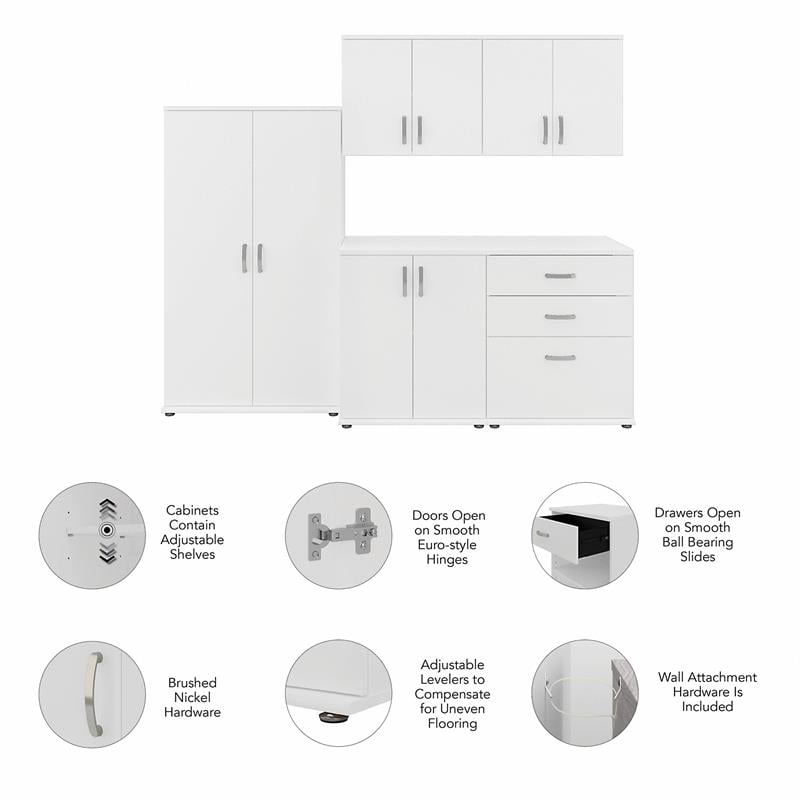 Pemberly Row 5 Piece Modular Garage Storage Set With Cabinets in White