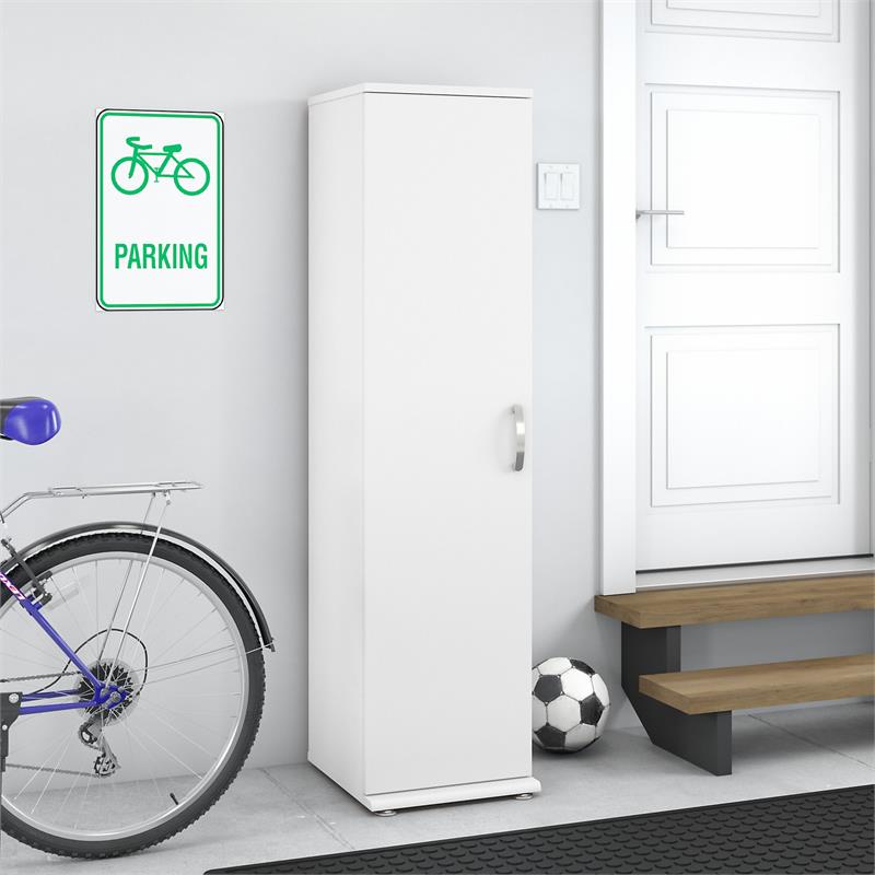 Pemberly Row 16W x 17D x 62H Narrow Garage Storage Cabinet in White