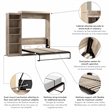 Pemberly Row Queen Murphy Bed with Shelving Unit 90W in Rustic Brown