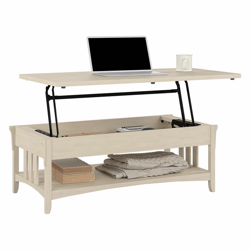 Pemberly Row 48W x 24D x 18H Lift Top Coffee Table With Storage in Antique White