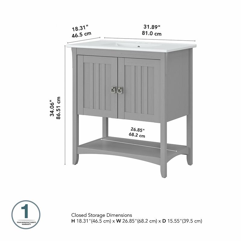 Pemberly Row 32W Wall Mounted Bathroom Vanity Cabinet in Cape Cod Gray