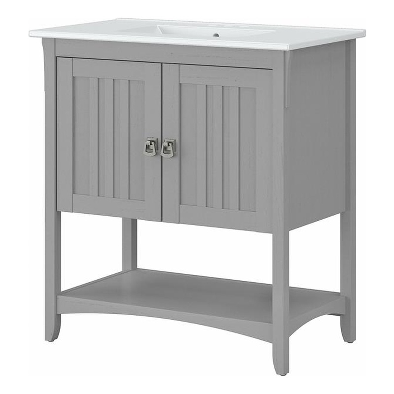 Pemberly Row 32W Wall Mounted Bathroom Vanity Cabinet in Cape Cod Gray