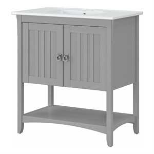 Pemberly Row 32W Wall Mounted Bathroom Vanity Cabinet in Cape Cod Gray
