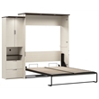 Pemberly Row 91W Queen Murphy Bed With Storage Cabinet in White Chocolate