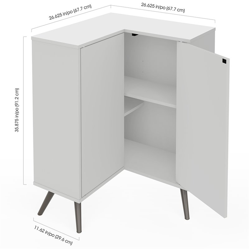 Pemberly Row Corner Storage Cabinet for Home Organization in White