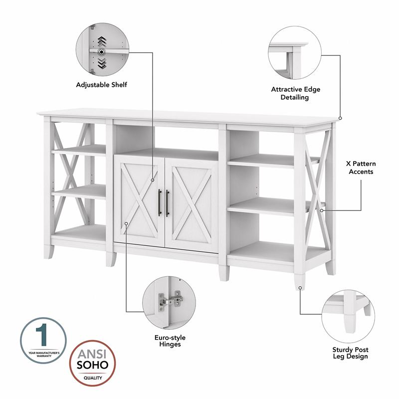 Pemberly Row Tall TV Stand With Coffee Table and 2 End Tables in Pure White Oak