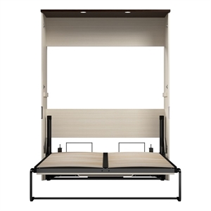 Pemberly Row 61W Full Murphy Bed With LED Lights in White Chocolate